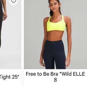 Lululemon Athletica Yellow Free to Be Bra